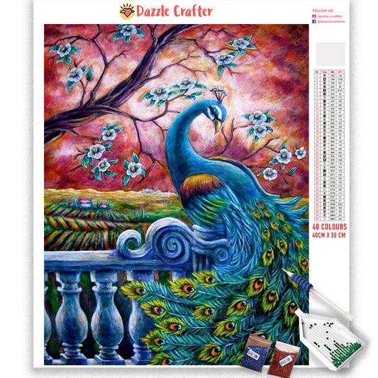 BEAUTIFUL PEACOCK UNDER RED SKY  Diamond Painting Kit