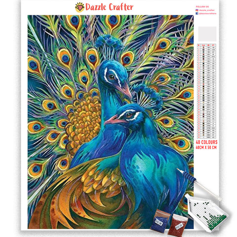 Image of PRETTY TWIN PEACOCKS  Diamond Painting Kit