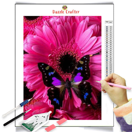 PINK DAISY BUTTERFLY Diamond Painting Kit