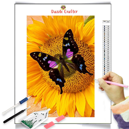 BLACK BUTTERFLY ON SUNFLOWER  Diamond Painting Kit