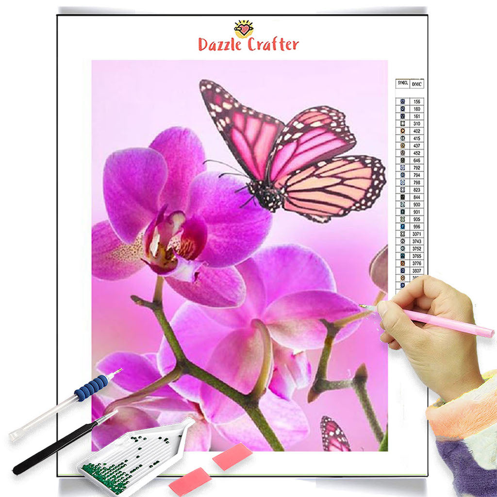 ORCHIDS AND PINK BUTTERFLY Diamond Painting Kit – DAZZLE CRAFTER