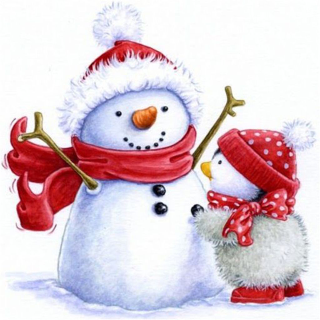 SNOWMAN WITH BABY CHICK Diamond Painting Kit