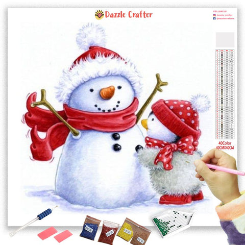 Image of SNOWMAN WITH BABY CHICK Diamond Painting Kit