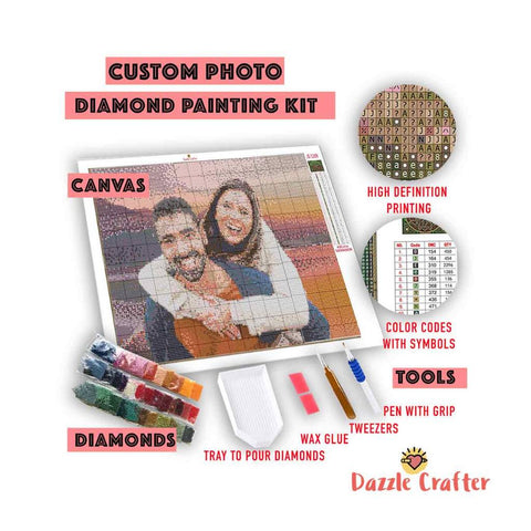 Image of CUSTOM PHOTO WITH ROSE & LAVENDER FLOWER FRAME - MAKE YOUR OWN DIAMOND PAINTING