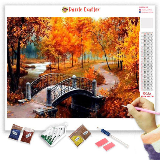 CROSSING THE BRIDGE IN AUTUMN SERIES Diamond Painting Kit