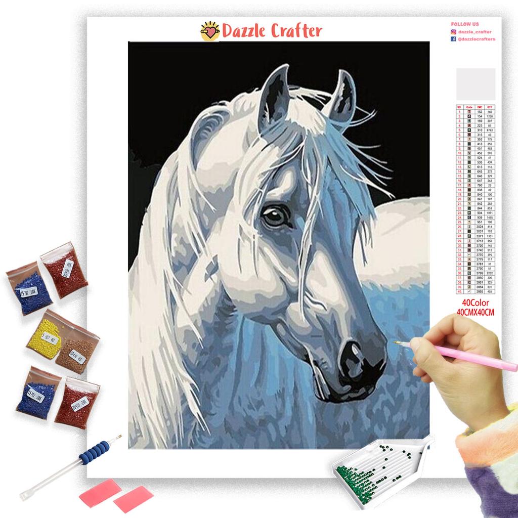 5D Diamond Painting Black and White Horse in the Ocean Kit