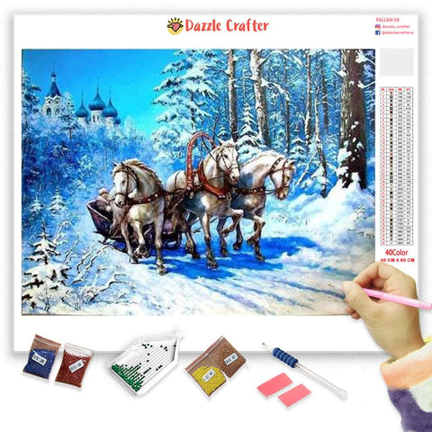 Image of HORSES IN SNOW Diamond Painting Kit