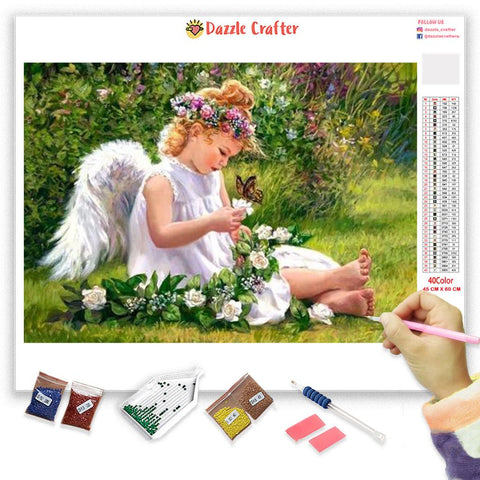 Image of ANGEL WITH FLOWER BRAID  Diamond Painting Kit