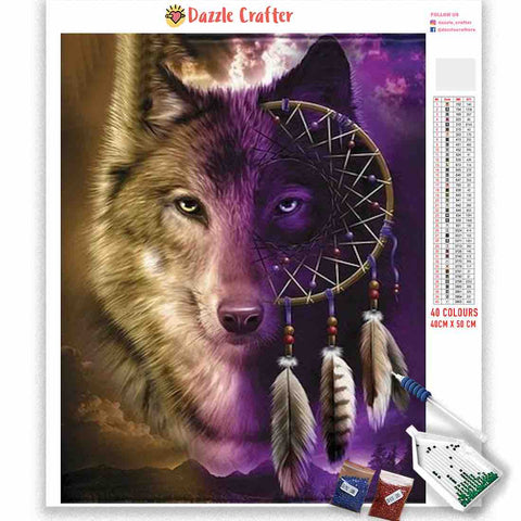 Image of PURPLE DREAMCATCHER WOLF Diamond Painting Kit