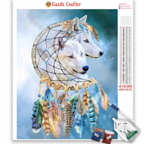 Image of BLUE DREAMCATCHER WOLVES Diamond Painting Kit