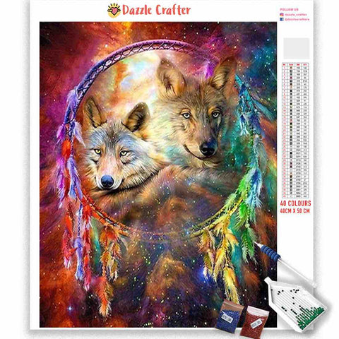 Image of MULTICOLOR DREAMCATCHER WOLF Diamond Painting Kit