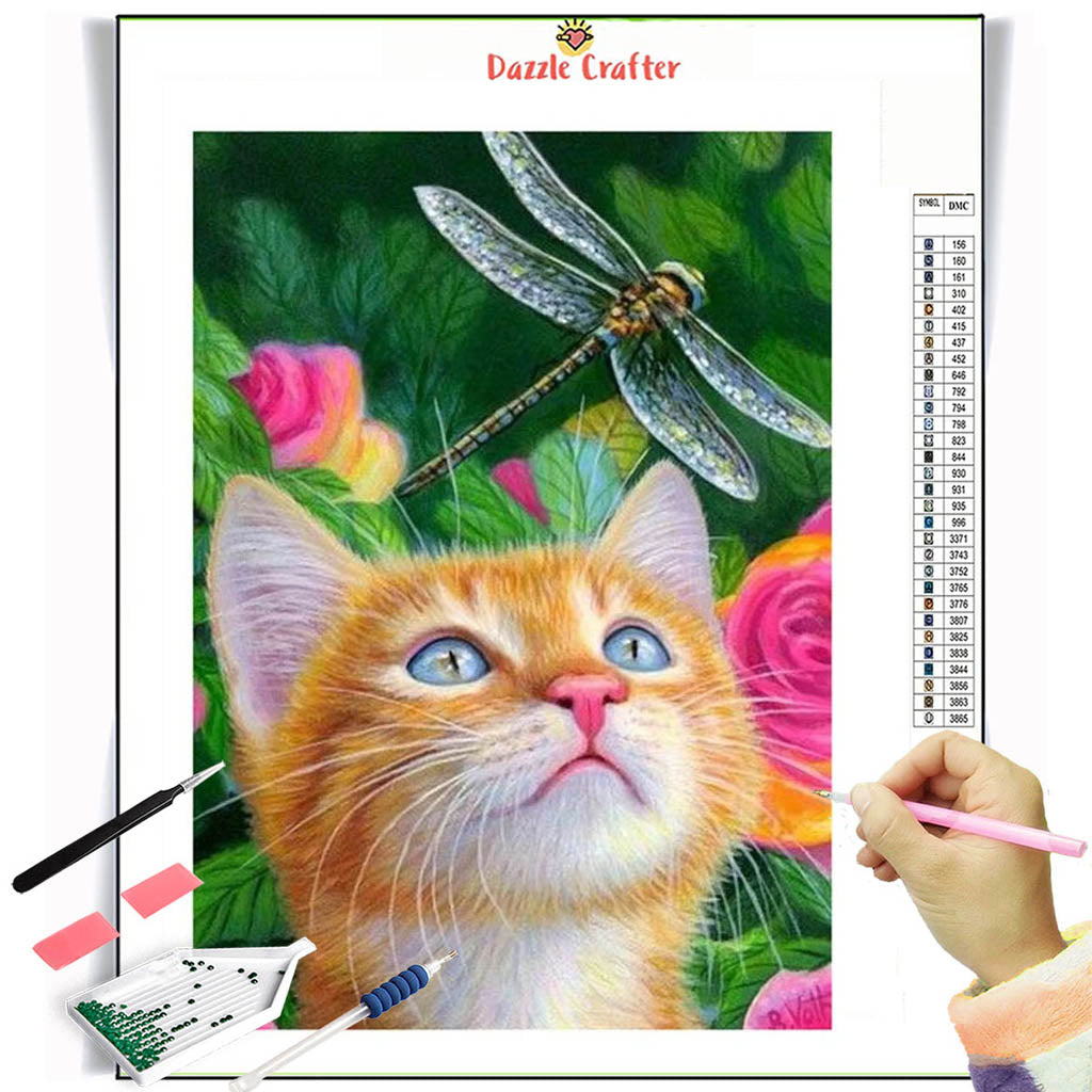 CAT WITH A DRAGONFLY Diamond Painting Kit – DAZZLE CRAFTER