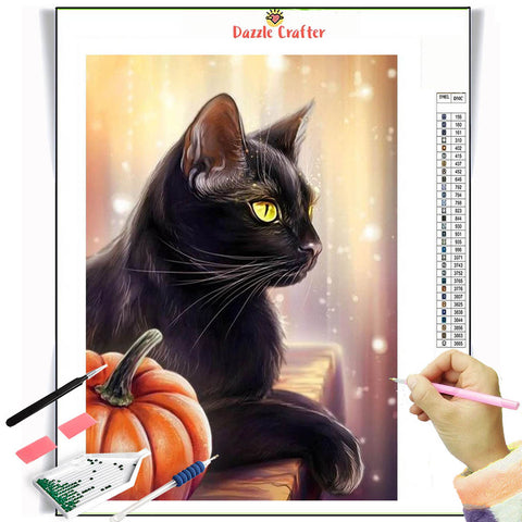 Image of HALLOWEEN BLACK CAT  Diamond Painting Kit - DAZZLE CRAFTER