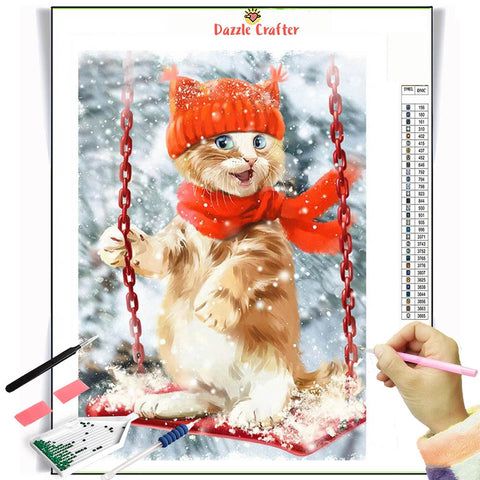 Image of CAT ENJOYING THE SWING Diamond Painting Kit - DAZZLE CRAFTER