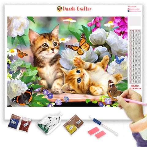 Image of CATS CHASING BUTTERFLIES Diamond Painting Kit - DAZZLE CRAFTER