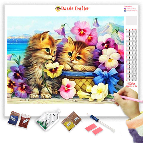 Image of CATS WITH DAFFODILS Diamond Painting Kit - DAZZLE CRAFTER