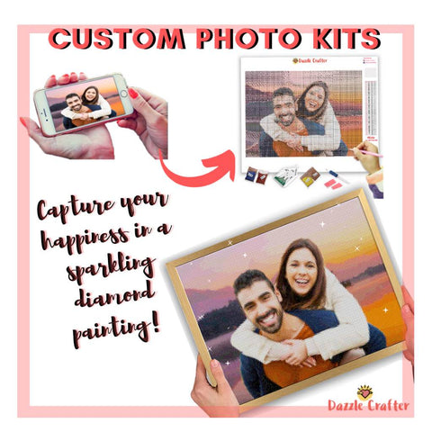 Image of CUSTOM PHOTO WITH ROSE & LAVENDER FLOWER FRAME - MAKE YOUR OWN DIAMOND PAINTING