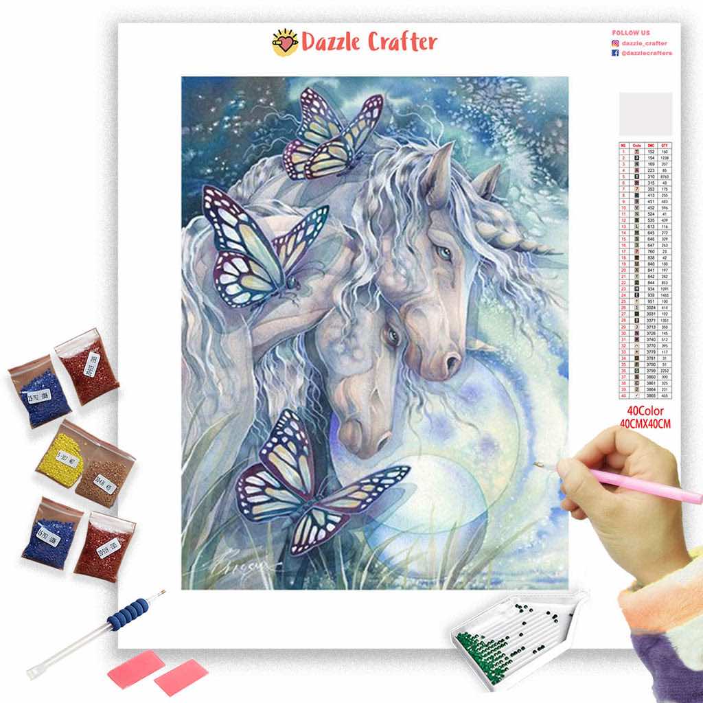 TWIN UNICORN WITH BUTTERFLIES Diamond Painting Kit