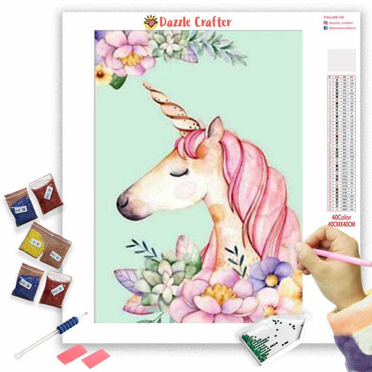 PRETTY PINK GRACEFUL FLOWER UNICORN Diamond Painting Kit