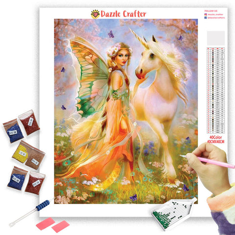 Image of BUTTERFLY BEAUTY WITH UNICORN Diamond Painting Kit - DAZZLE CRAFTER
