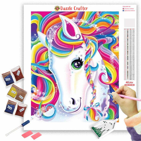 Image of WHITE UNICORN WITH RAINBOW COLORS Diamond Painting Kit