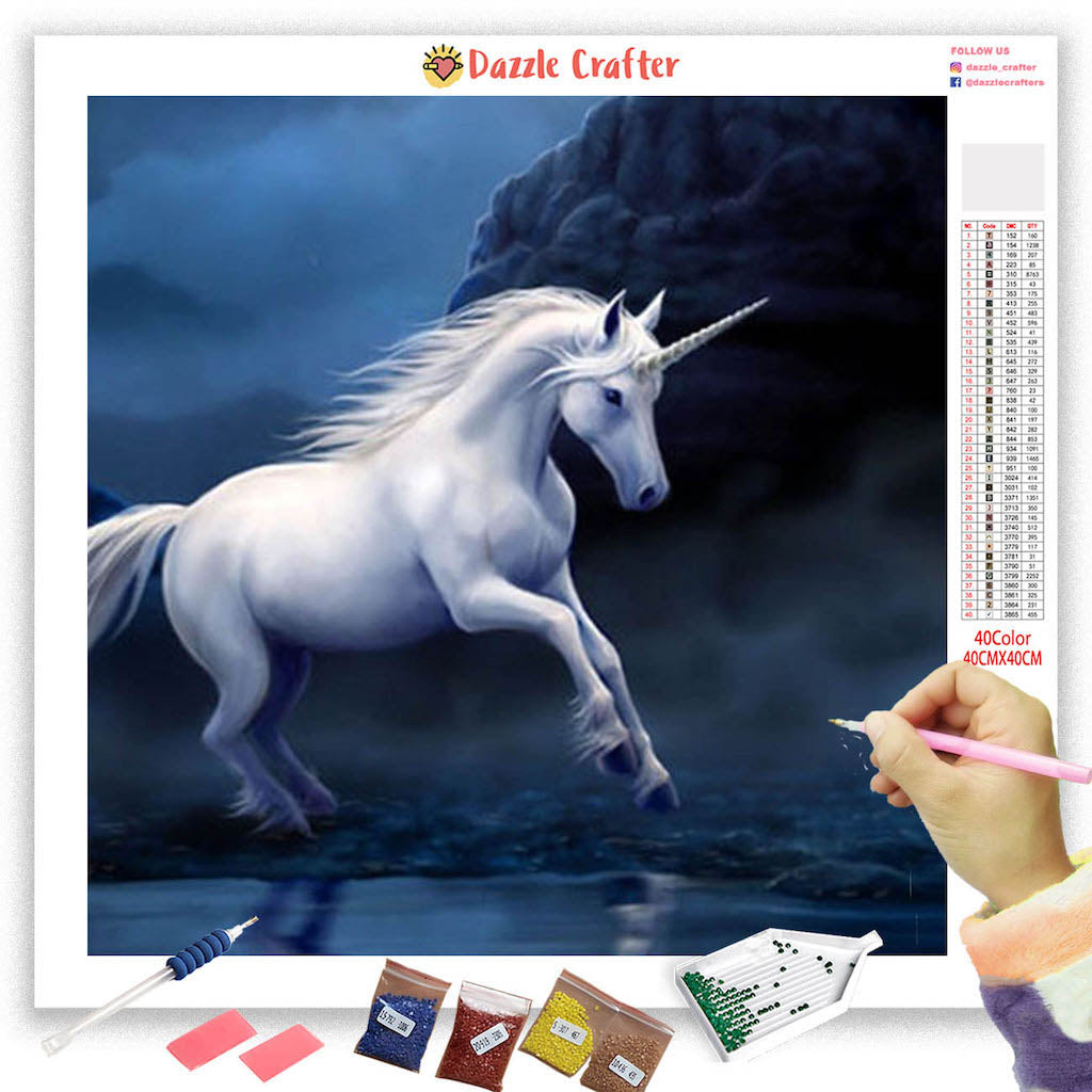 WHITE HEAVENLY UNICORN Diamond Painting Kit