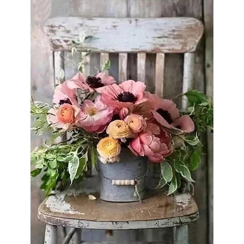 Image of GARDEN FLOWERS RUSTIC CHAIR Diamond Painting Kit
