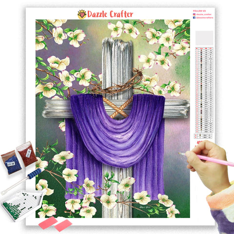 Image of HOLY CROSS WITH FLOWERS Diamond Painting Kit