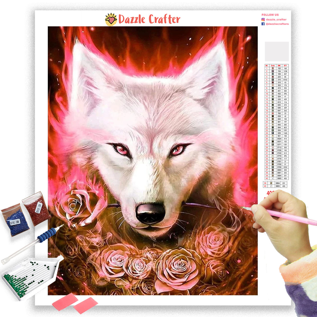 RED ROSES WOLF Diamond Painting Kit