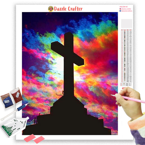 Image of COLORFUL SKY WITH CROSS Diamond Painting Kit
