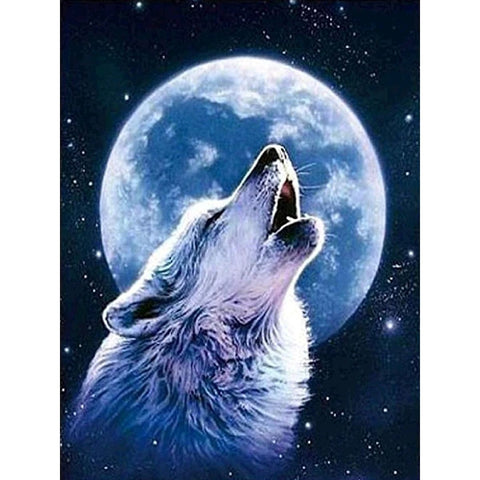 Image of WOLF HOWLING AT MOON Diamond Painting Kit