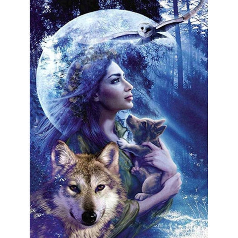 Image of NIGHT QUEEN WITH WOLVES Diamond Painting Kit