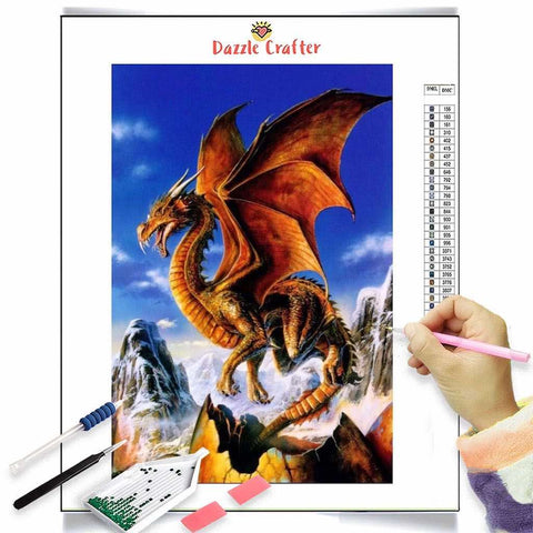 Image of FIERY ORANGE DINOSAUR Diamond Painting Kit