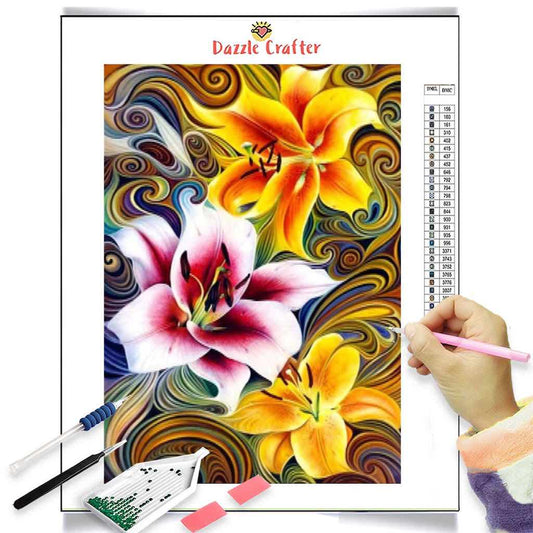 YELLOW PINK LILY FLOWERS  Diamond Painting Kit