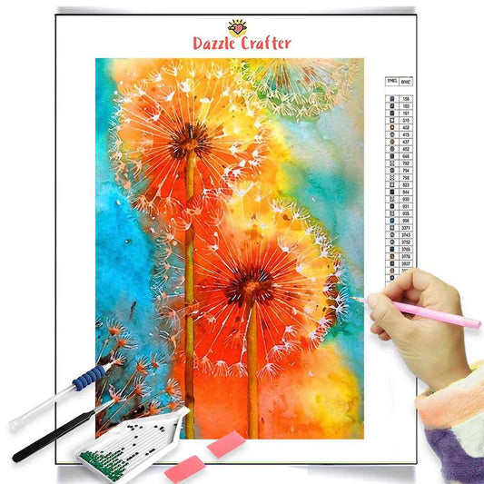 ORANGE HUES DANDELIONS Diamond Painting Kit