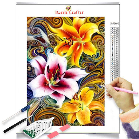 Image of YELLOW PINK LILY FLOWERS  Diamond Painting Kit