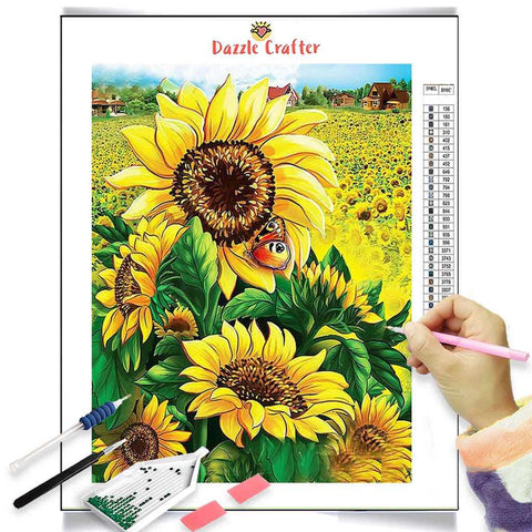 Image of SMILING SUNFLOWERS Diamond Painting Kit