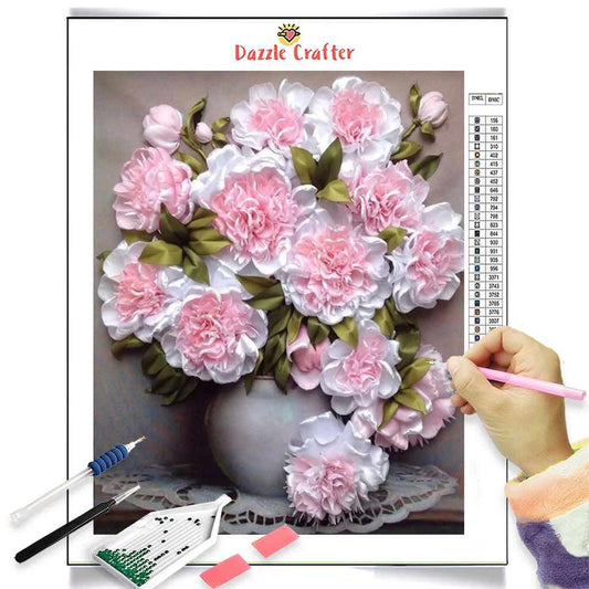 PASTEL PINK WHITE PEONIES Diamond Painting Kit