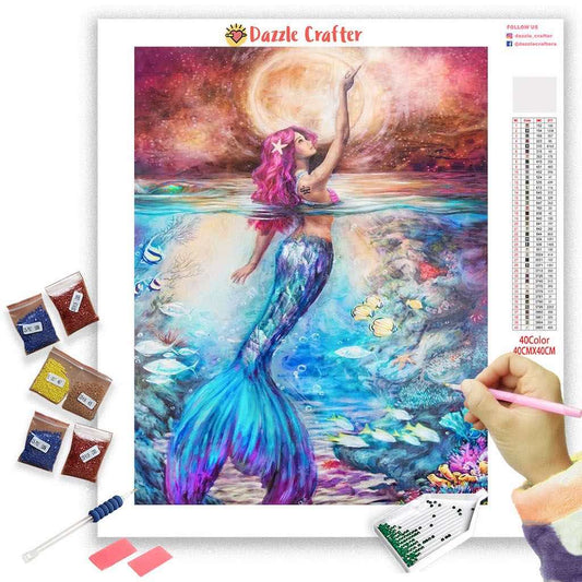 MERMAID IN FULL MOON  Diamond Painting Kit