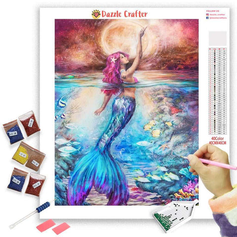 Image of MERMAID IN FULL MOON  Diamond Painting Kit