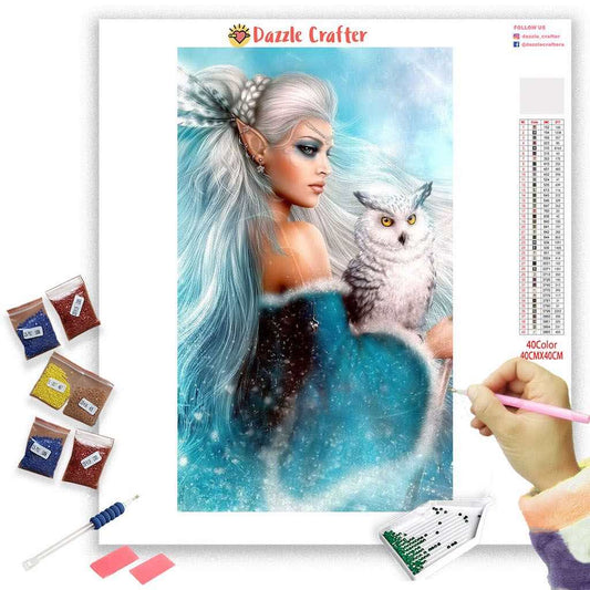 SNOW QUEEN WITH OWL  Diamond Painting Kit