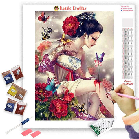 Image of ASIAN BUTTERFLY WOMAN Diamond Painting Kit
