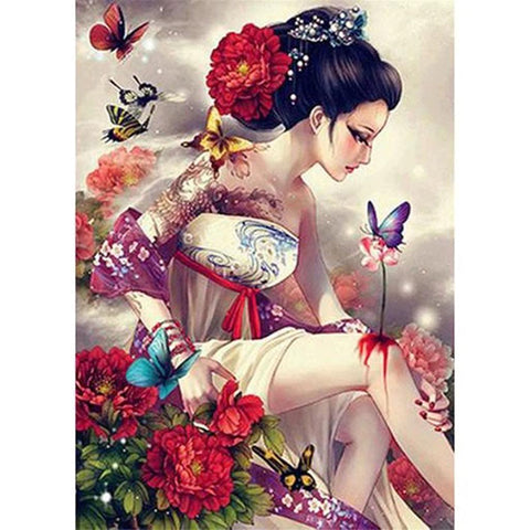Image of ASIAN BUTTERFLY WOMAN Diamond Painting Kit