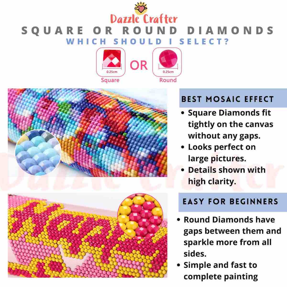 HOW TO CHOOSE SQUARE OR ROUND DIAMONDS FOR DIAMOND PAINTING