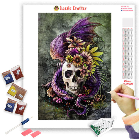 Image of SKULL WITH THE PURPLE  SERPENT Diamond Painting Kit - DAZZLE CRAFTER