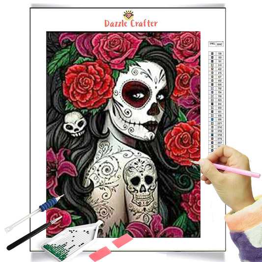 SKULL TATTOO LADY ROSE Diamond Painting Kit