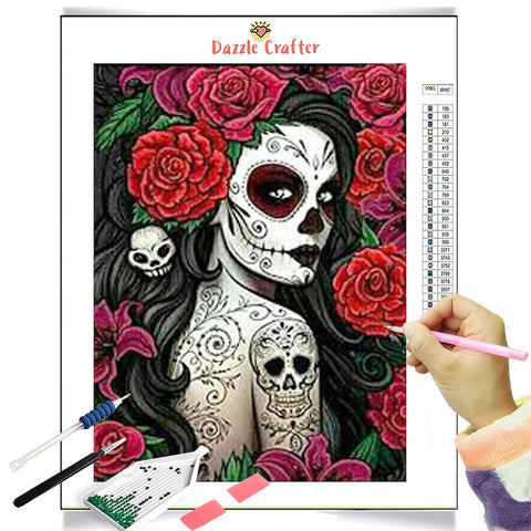 Image of SKULL TATTOO LADY ROSE Diamond Painting Kit