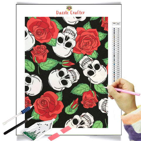 Image of SKULLS AND ROSES Diamond Painting Kit