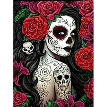 SKULL TATTOO LADY ROSE Diamond Painting Kit