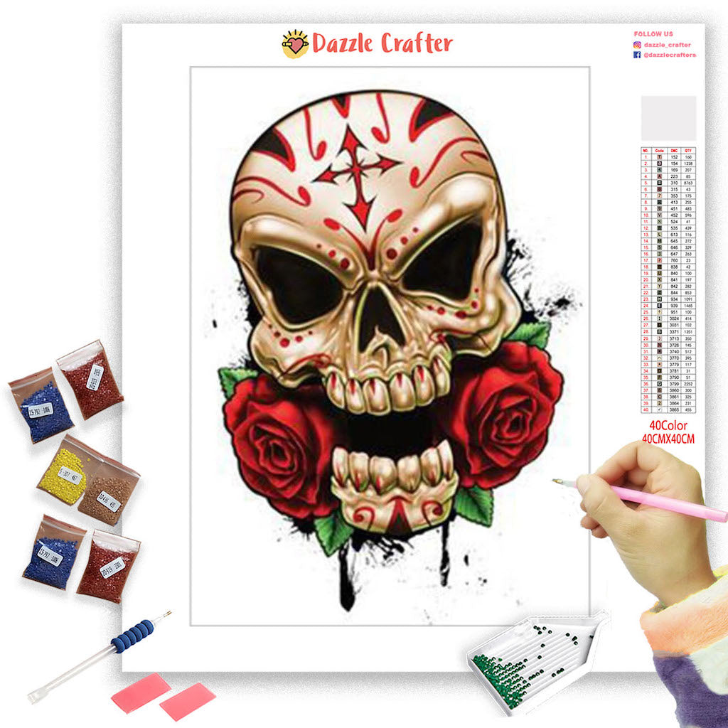 SKULL WITH RED ROSES Diamond Painting Kit